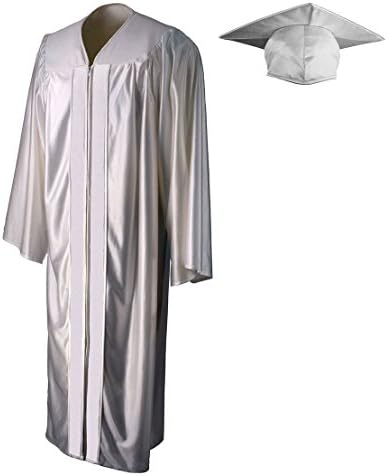 Graduation Cap &amp; Gown (Shiny Fabric), White