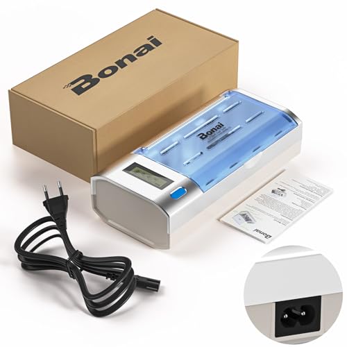 BONAI Universal Battery Charger for NI-MH AA AAA C D & Li-Ion 9V Batteries, Quick Charger with LCD Display & Discharge Function, Single Bay Monitoring, 4 Slots