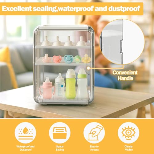 GOGOBAO Baby Bottle Organizer,Clear Baby Bottle Storage Organizer for Countertop and Cabinet,with Drying Rack and Hook,Space-Saving,Multifunctional Station Organizers Accessories
