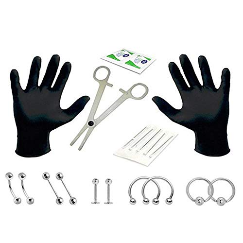 FOVIUPET Fashion Cartilage Helix Sterile Lip Nose Belly Tongue Piercing Jewelry Needles Kit Body Piercing Tool Kit Eyebrow Nipple