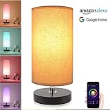 Alexa Smart Wi-Fi Table Lamp, Creative Circular Cloth Art Wood Linen Cloth Desk Lamp, Change Any Color LED Light, Compatible with Alexa Echo, Smartphone