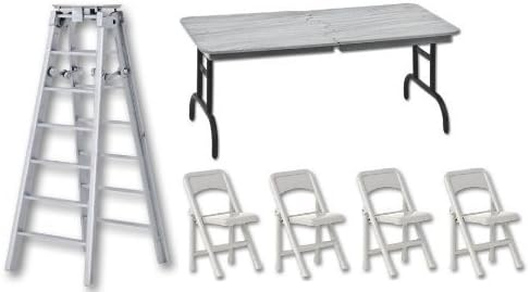 6 Silver Folding Ladder, Breakaway Table &amp; 4 Silver Folding Chairs - Wrestling Figure Accessories (For WWE/TNA Action Figures) by The Wrestling Stall