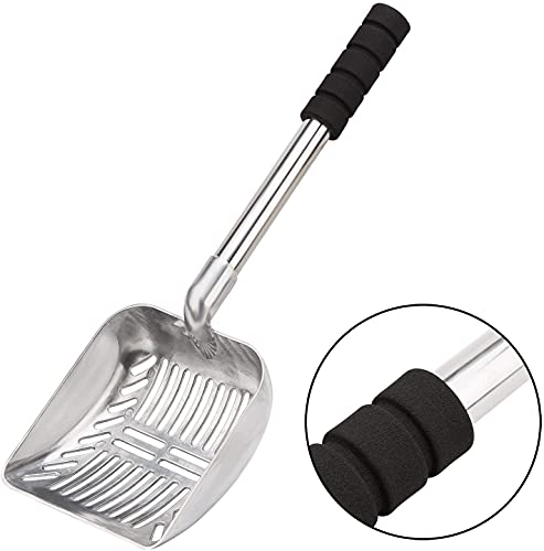 LYCC Cat Litter Scoop Metal Removable Stainless Steel Long Handle Cat Litter Screen Non-Stick Coated with Adjustable Handle and Soft Grip Heavy Duty Pet Cat Litter Shovel with 1 Pcs Hook