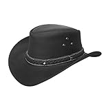 COV-VER Crushable Black Leather Australian Hat Large