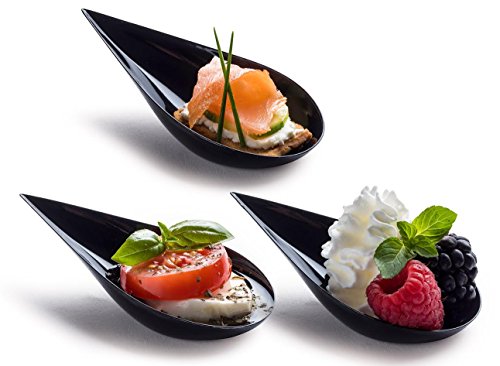 image for Zappy - 100 Black 4 inches Plastic Tear Drop Appetizer Spoon Tasting S