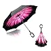 iTrunk Double Layer Reverse Folding Umbrella With C-Shaped Hands free Handle - UV Protection Windproof Waterproof for Outdoor and Car Use Daisy Pink