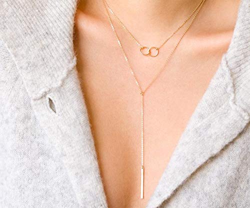 choice of all Long Lariat Y Pendant Necklace for Women Bar Pendant Necklace Jewelry (B:rose gold circle bar) - Thumbnail 3
