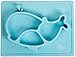 Silicone Placemat Mini Mat For Babies Toddlers Infants Kids Plate Blue Sunction Feeding Tray Whale Shape+3 Color Changing Spoons Bowl Non-Slip Portable BPA&PVC Free Gift Travel Kitchen Table Highchair