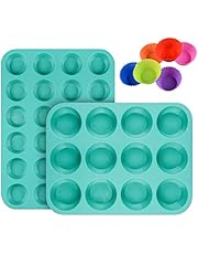 Silicone Muffin Pan Cupcake Set - Mini 24 Cups and Regular 12 Cups Muffin Tin, Nonstick BPA Free Food Grade Silicone Molds with 12 Silicone Baking Cups