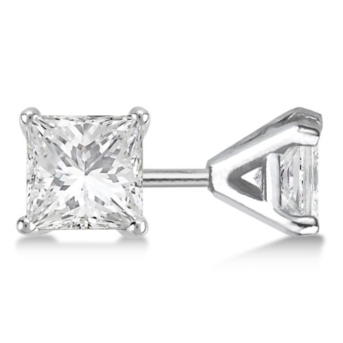 G-H VS-SI 4ct Fashion Princess Cut Modern Stud Lab Grown Diamond Earrings 14Kt White Gold