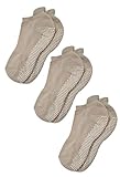 Deluxe Anti Slip Non Skid Barre Yoga Pilates Hospital Socks with grips for Adults Men Women XL (X-Large, 3-pair/beige)