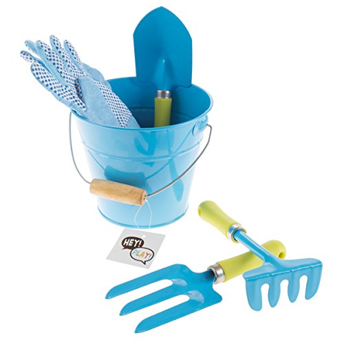 Hey!Play! 80-PP-Gsp Kid&rsquo;s Tool Set with Child Safe Shovel, Rake, Fork Gloves, and Bucket-Mini Gardening Kit for Boys and