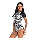 Leadmall Women’s One Piece Surfing Swimsuit – Short Sleeve Zip Front Wetsuit Swimwear Rash Guard UV Protection Beachwearthumb 2