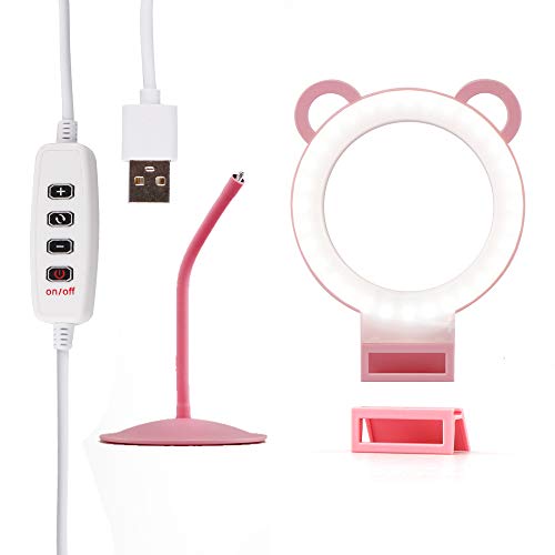 Lusweimi 6-inch Mini LED Selfie Ring Light kit 3000-5500K Adjustable Desktop Lamp USB Plug with Stand for YouTube Makeup/Live/Vlogs, Beauty Lovely Shape with 3 Light Modes &11 Brightness Level (Pink) - Thumbnail 3