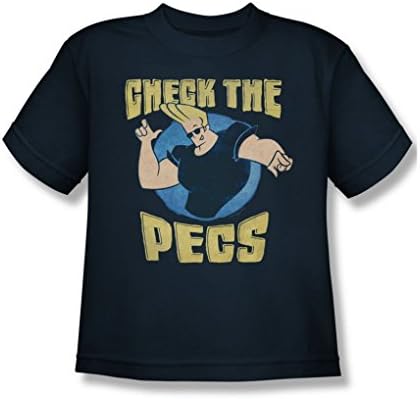 Johnny Bravo - Youth Check The Pects T-Shirt In Navy, X-Large, Navy