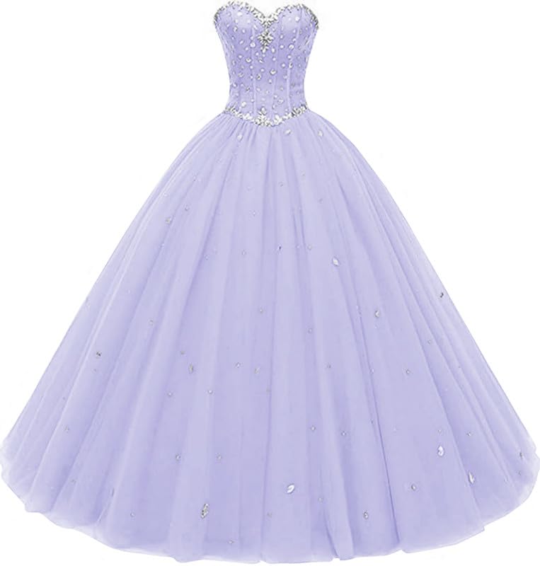Likedpage Women's Sweetheart Ball Gown Tulle Quinceanera Dresses Prom Dress (US14, Lilac Purple) … … Image