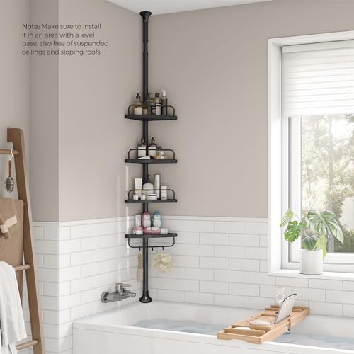 SONGMICS Shower Corner Shelf, 4-Tier Bathroom Shower Shelf, 85-305 cm Adjustable Shower Caddies, Bathroom Organiser, Black BCB001B01