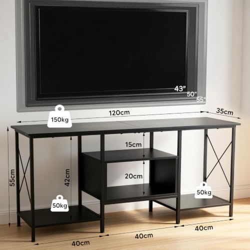 OSLIFE 120CM Muebles para TV Amplio con Cajones y Estantes Abiertos，Centro de Entretenimiento，Soporte para TV de 60/55 Pulgadas.Sala de Estar, Recámara，Estilo Industrial Moderno Vintage