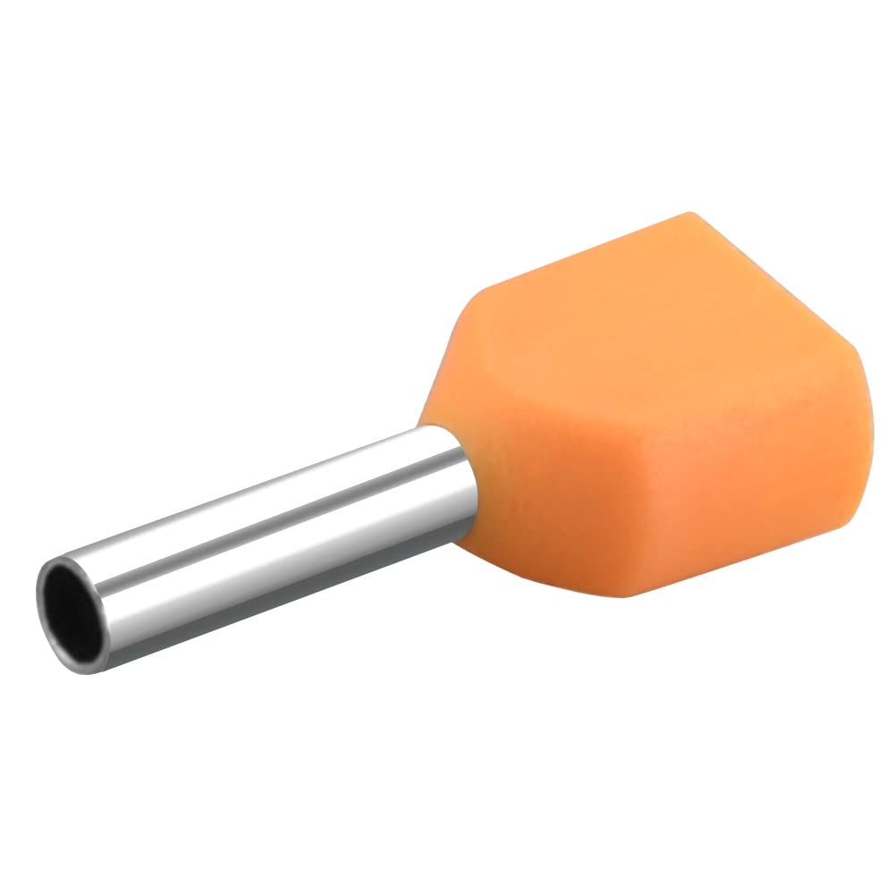 Heschen Twin Crimp, TE7508, AWG20*2/0.75mm²*2, Twin Cord Ends Ferrules, Twin Cord End Terminals, Length 8mm, Orange, Pack of 1000