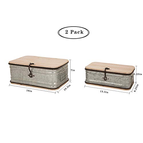glitzhome Set/2 Farmhouse Metal Storage Nesting Boxes with Wooden Lids