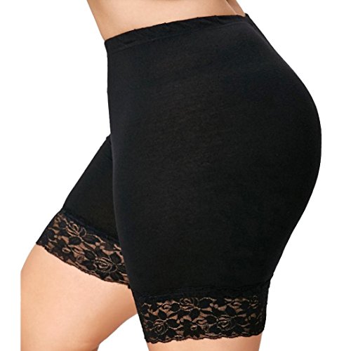 Sinfu Pants for Womens Plus Size Mid Waist Lace Hot Shorts Elastic Sports Pants Trousers Trunks (3XL: Waist:70-90cm/27.6-35.4", Black)