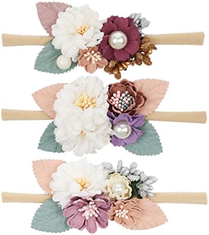 Baby Floral Headband Nylon Turban Elastic Head Wraps For Newborn Infant Toddler Girls Pack Of 3