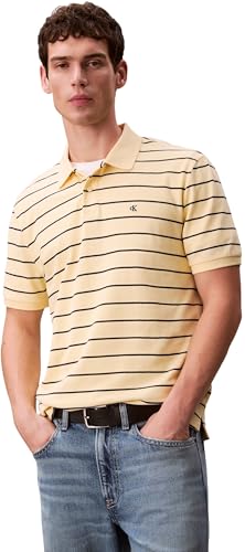 Polo de Manga Corta Hombre Striped Pique con Tapeta de Botones, Amarillo (Anise Flower), M