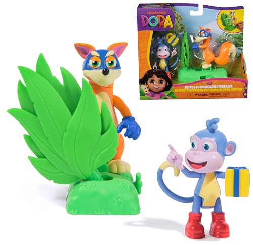 Dora - Coffret Cadeau Aventure Surprise pour Chipeur - Figurine À Collectionner - 2 Figurines & 2 Accessoires - Dessin Animé Jouet Maison De Poupée - Jouet Enfant 3 Ans Et +