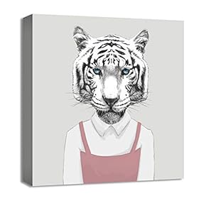 Canvas Wall Art Animal in Home Dress Painting Artwork for Home Prints Framed - 12x12 inches