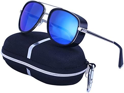 Designer Aviator Style Sunglasses for Men Cover Side Square Tony Stark Mens Steampunk Style Sunglasses Protection
