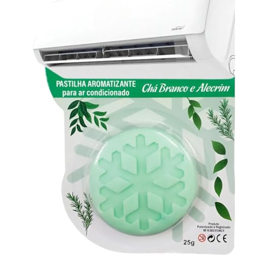 Pastilha Bactericida Aromatizante para Ar Condicionado Split – Chá Branco e Alecrim (25g) Higienizadora Ação neutralizadora de odores Aroma contínuo ELIMINA MAU CHEIRO