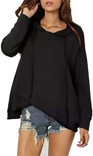 Discount Boutique Women Hooded Sweatshirt Fashion Solid Color Irregular Hem Hoodies Pullover Long Sleeve Casual Loose Top Blouse