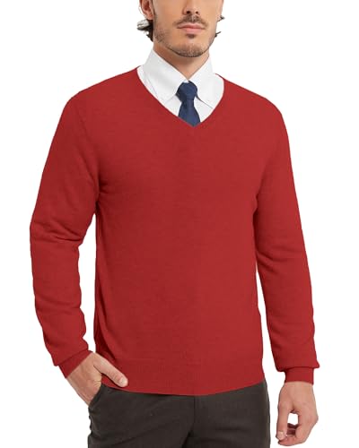 Kallspin Men's Wool Blend V-Neck Sweater Relax Fit Knit Pullover for Fall Winter (Santa Red, 4X-Large) at Amazon