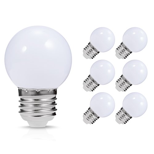 JandCase LED Bulb, G14 Globe Light Bulb, 1W, 3000k, Soft White Cover, Vanity Mirror lights Bulb, Christmas Tree Ornament, E26/E27 Base, 6 Pack