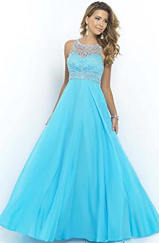 Dresslove Chiffon Beadings Bridesmaid Dress Sleeveless Long Prom Evening Gowns 12 Ice Blue