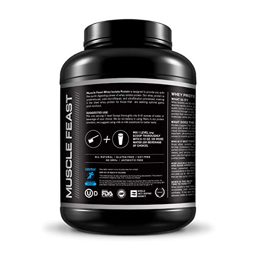 Pure Whey Protein Isolate Powder by Muscle Feast | All Natural and Kosher Certified (5lb, Unflavored)