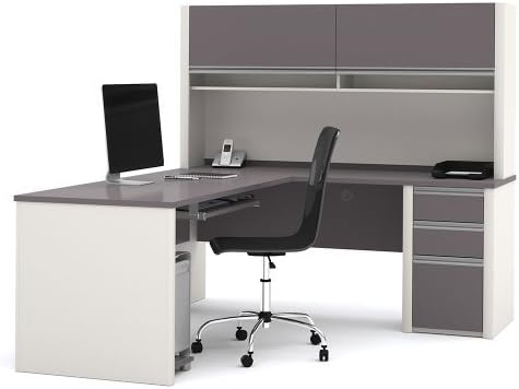 Bestar Office Furniture Connexion Collection Reversible L-Desk with Hutch, Slate/Sandstone