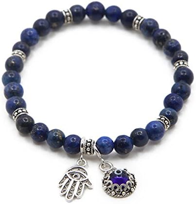 Sterling Silver Lapis Evil-Eye Hamsa Charm Bracelet