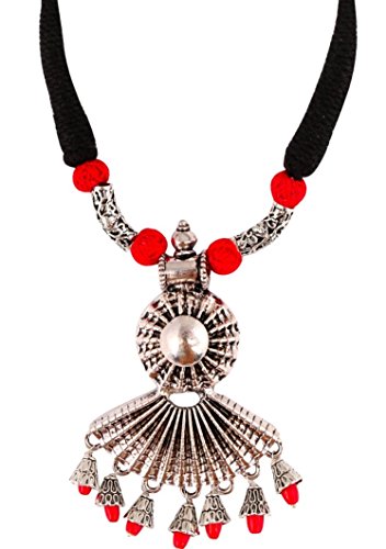 Sansar India Red Beads Oxidized Pendant Indian Necklace Jewelry for Girls and Women