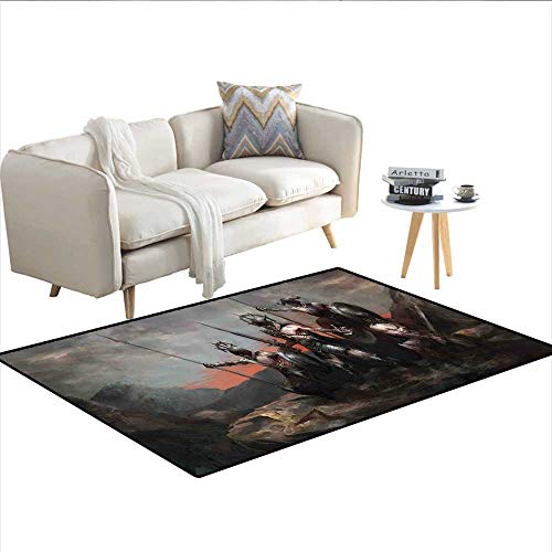 Carpet,Fantasy Fiction Themed Illustration in an Alien World with Three Figures,Rug Kid Carpet,Grey Orange 40"x55" - Thumbnail 6