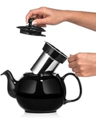 Saki Large Porcelain Teapot with Removable Stainless Steel Infuser, 48 ounce tea pot (Black)
