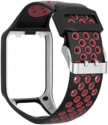 Compatible with Tom Tom Bands,Moorovgi Silicone Colorful Replacement Watch Band Wristband Bracelet for Tom Tom Adventurer/Tom Tom Golfer 2, Runner 2,Runner 3,Tom Tom Spark/ spark3 (Black&Red)