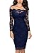 Miusol Women's Vintage Off Shoulder Flare Lace Slim Cocktail Pencil Dress,Navy Blue,Large