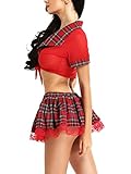 Amoretu Womens School Girl Fancy Dress Costumes Students Outfits Red