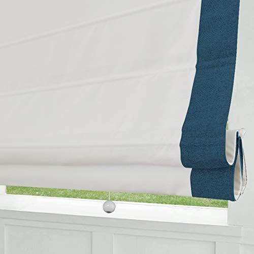 Cordless Roman Shades Window Shades, White Navy Blue Trim Custom