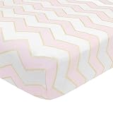 Lambs & Ivy Baby Love Chevron 100% Cotton Fitted Crib Sheet - Pink/White/Gold