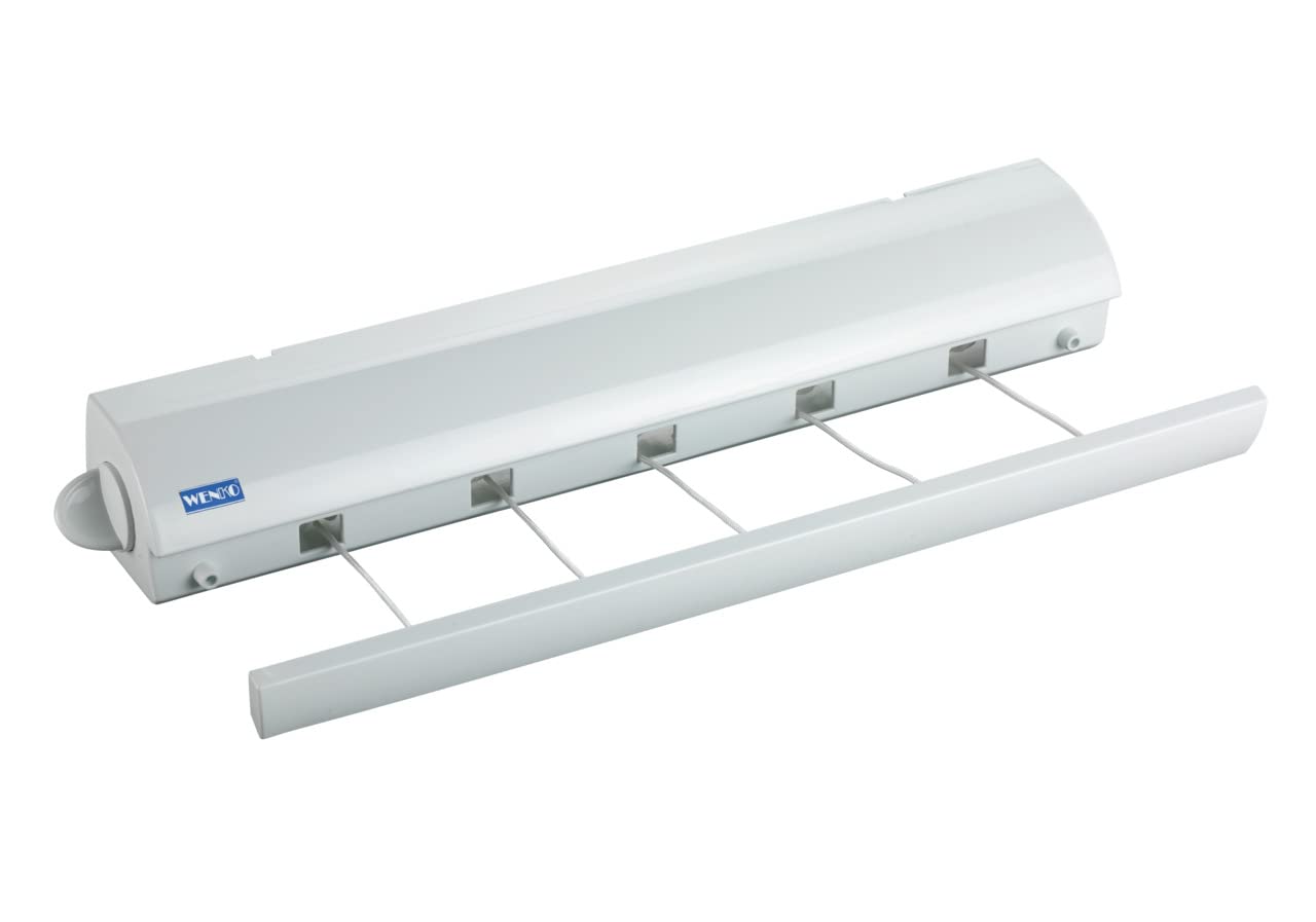 WENKO 63025100 Wall clothes lines - extendable, Acrylonitrile-Butadiene-Styrene (ABS), 47.5 x 7 x 7 cm, White