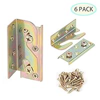 Howithme Bed Rail Brackets Hardware, Heavy Duty No-Mortise Wood Bed Frame Rail Fittings Fastener with Harden Screws, Set of 6