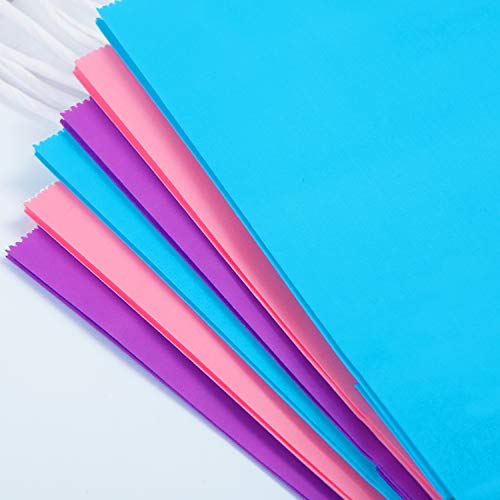 Coobey 20 Pieces Kraft Paper Bags Party Favor Bags Craft Paper Bags with Handle for Birthday, Baby Shower, Wedding and Party Celebrations (Light Blue, Light Purple, Pink)