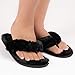 Roxoni Fuzzy House Slippers for Women – Comfortable Furry Spa Thongs – Cozy Slip On Flip Flops - Soft Insole & Rubber Outsole Black